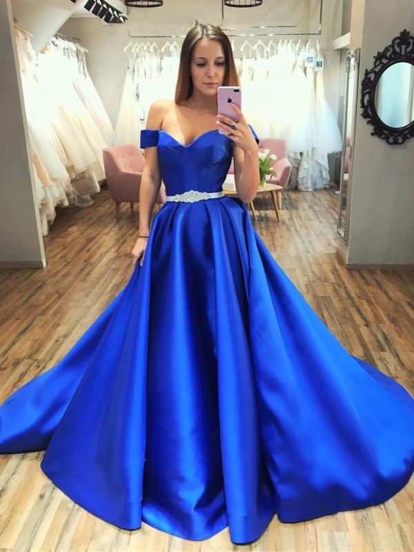 Gorgeous Off Shoulder Royal Blue Long Prom Dresses, Off Shoulder Royal ...