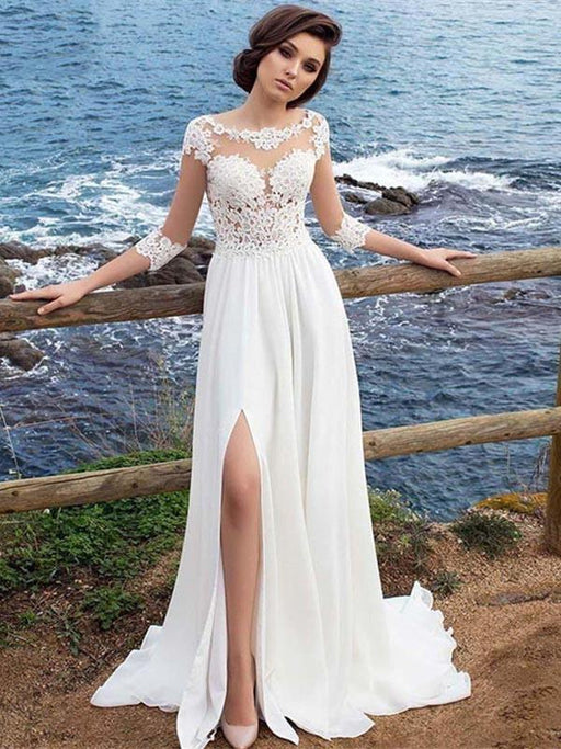 V-Neck Long Sleeves Bride Dresses Lace Black Wedding Dresses