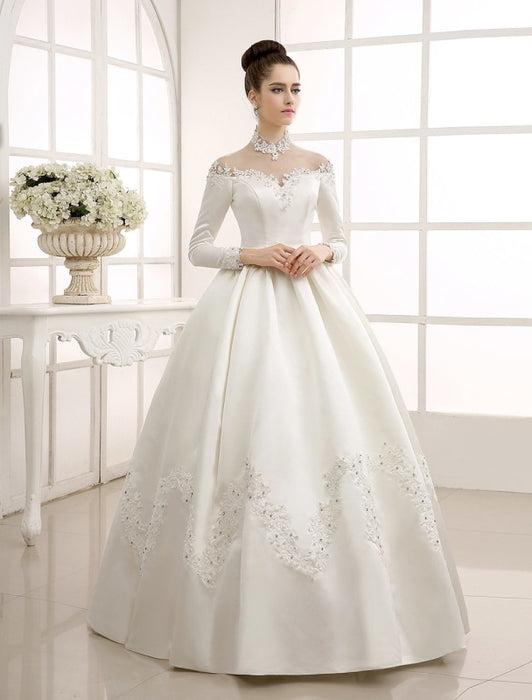 Ivory Wedding Dress/Ball Gown with High Collar Applique misshow — Bridelily