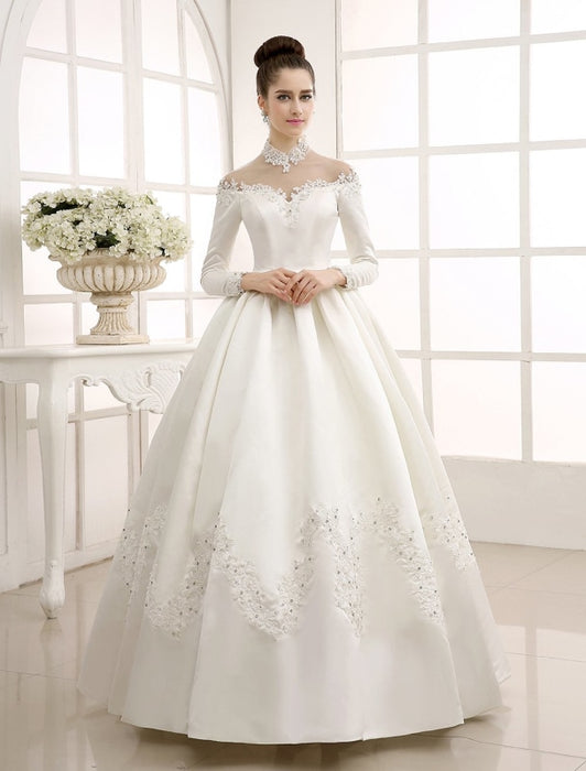 Ivory Wedding Dress/Ball Gown with High Collar Applique misshow — Bridelily