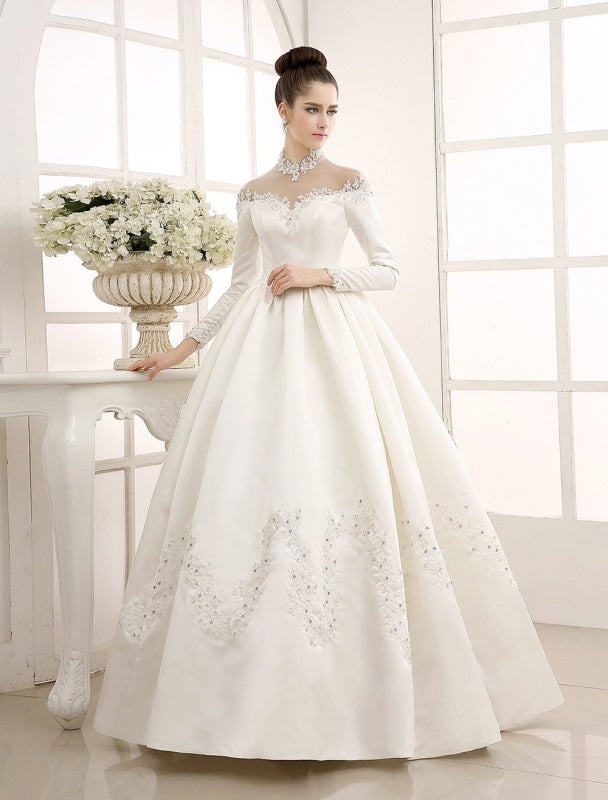 Ivory Wedding Dress/Ball Gown with High Collar Applique misshow — Bridelily