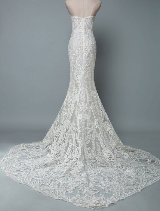 Lace Wedding Dress Mermaid Sweetheart Strapless Sleeveless Floor Lengt ...