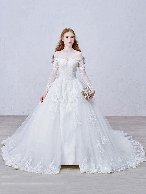 Lace Wedding Dress Princess Bridal Dress White Off The Shoulder Appliq ...