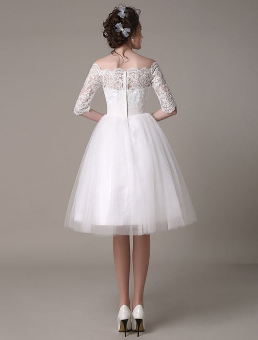 Lace Wedding Dresses 2021 short off the shoulder A Line Knee Length ...