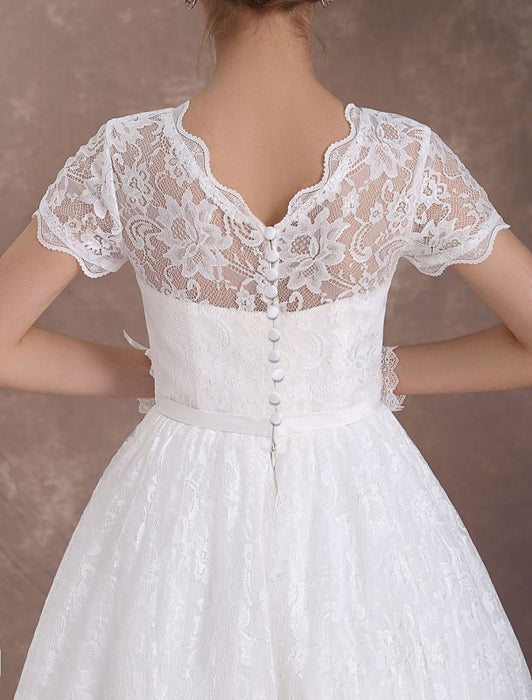 Lace Wedding Dresses Short Sleeve 1950's Vintage Bridal Dress ...