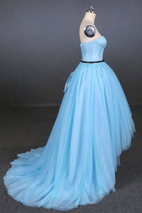 Light Blue High Low Strapless Black Long Prom Dresses 2021 - Bridelily