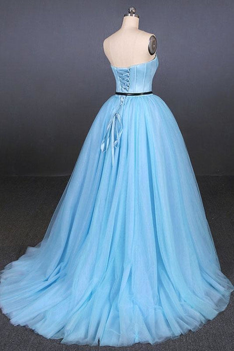 Light Blue High Low Strapless Black Long Prom Dresses 2021 - Bridelily