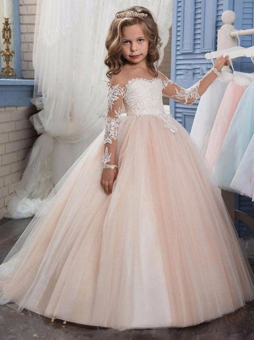 Elegant Long Sleeves Satin Formal Flower Girl Dresses Long Sleeves wit —  Bridelily