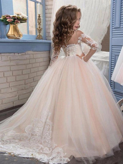 Elegant Long Sleeves Satin Formal Flower Girl Dresses Long Sleeves wit —  Bridelily