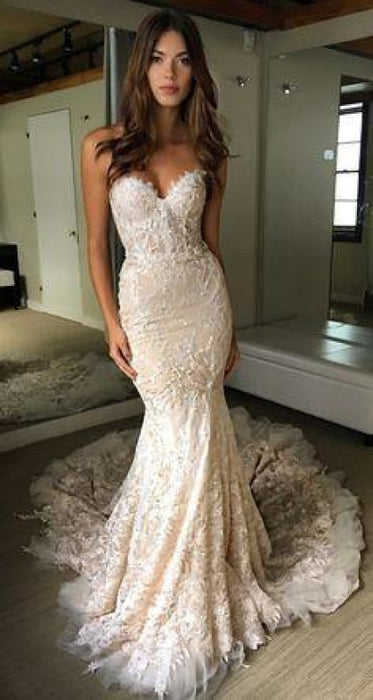 Sleeve Lace Trumpet Wedding Dress With Long Train - Bridelily