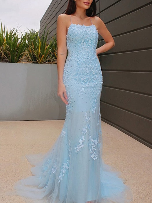 royal blue lace mermaid prom dresses