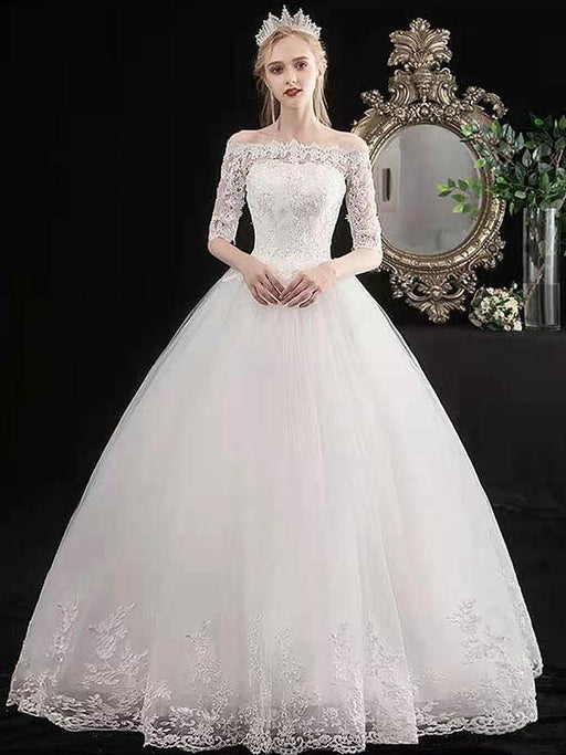  Chokoluy Short Ball Gown Wedding Dresses Half Sleeves Satin  Tulle Elegant Simple Bride Dress Lace Up Back (Color : White, Size :  Medium) : Clothing, Shoes & Jewelry