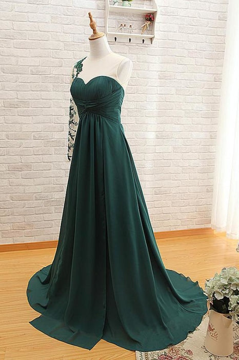 One Shoulder Long Sleeve A Black Long Prom Dresses 2021 - Bridelily