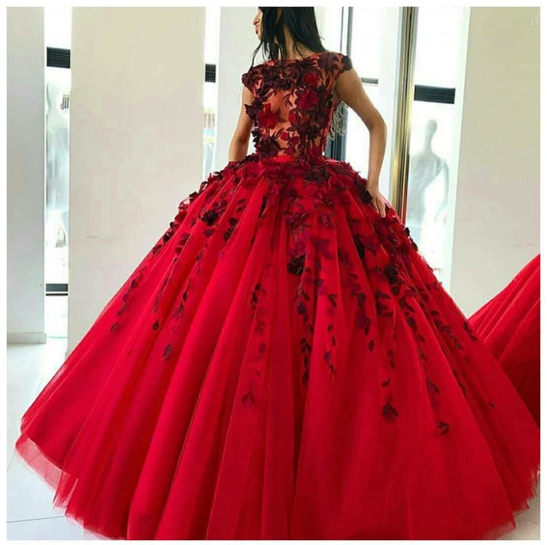 Ball Gown with Cheap Long Red Prom Dresses - Bridelily