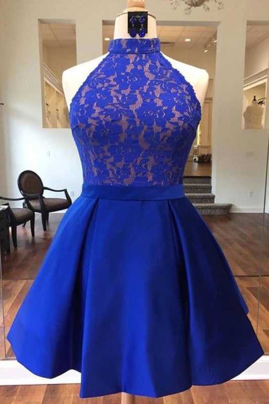 Royal Blue High Neck Petite Short Formal Dresses 2021 - Bridelily