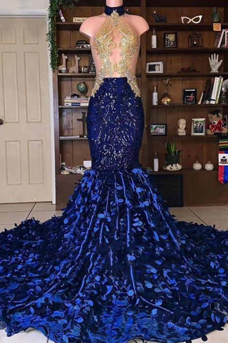 Royal Blue Mermaid African Black Long Prom Dresses 2021 - Bridelily