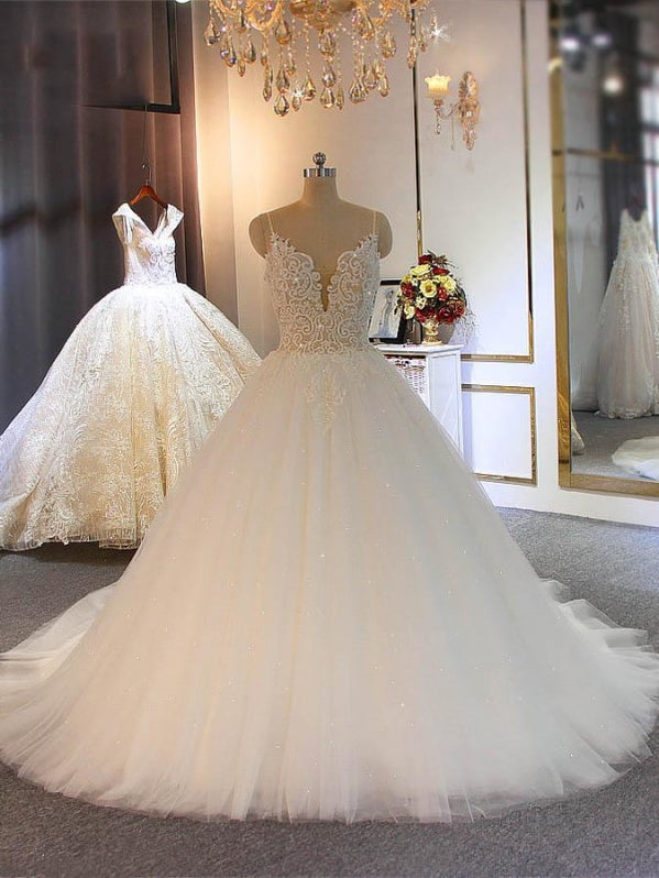 Shiny Spaghetti Strap Boho Lace Wedding Dress With Sleeves - Bridelily