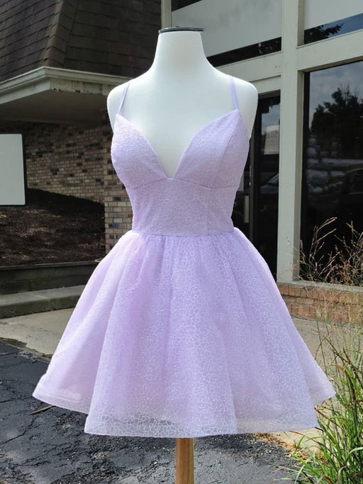 A Line V Neck Two Pieces Lilac Long Prom with High Slit, Lavender Form —  Bridelily