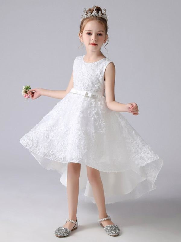 Short Princess Dress for Kids White Sleeveless Flower Girl Dresses Par ...
