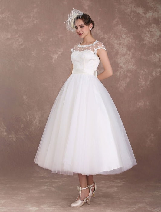Short Wedding Dresses Vintage 1950's Bridal Dress Open Back Polka Dot ...