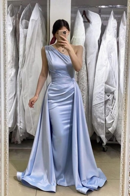 Stunning Blue Off-the-shoulder High Split Evening Dresses — Bridelily