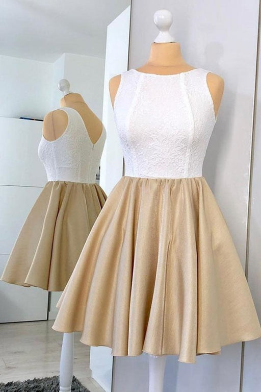 Simple Champagne Homecoming Party Dress Short with Asymmetrical Straps  #HTX86024 