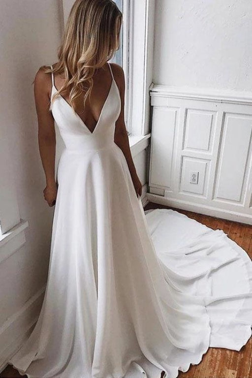 Cheap Bohemian Long Sleeve Lace Wedding Dress Open Back - Bridelily