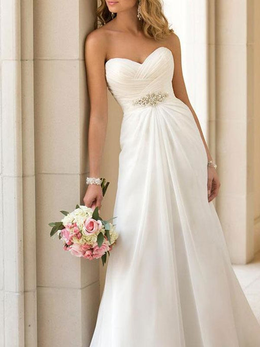 White Simple Wedding Dress White Chiffon Illusion Neckline Sleeveless —  Bridelily