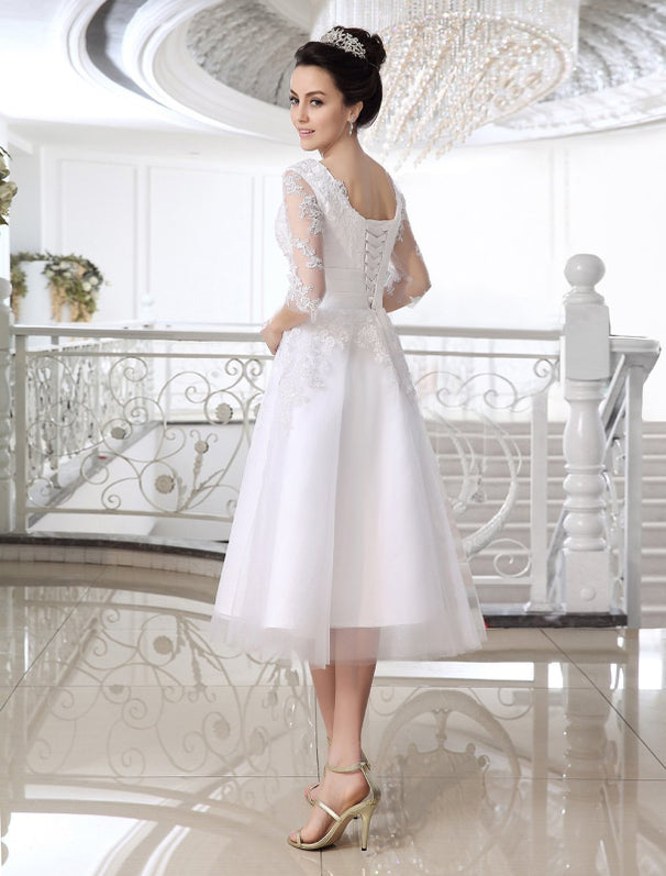 Simple Wedding Dresses 2021 Short Lace Applique illusion half sleeve ...