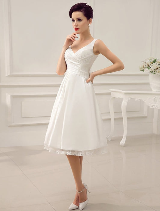 Simple Wedding Dresses Ivory Wedding Dress Knee-Length Backless Straps ...