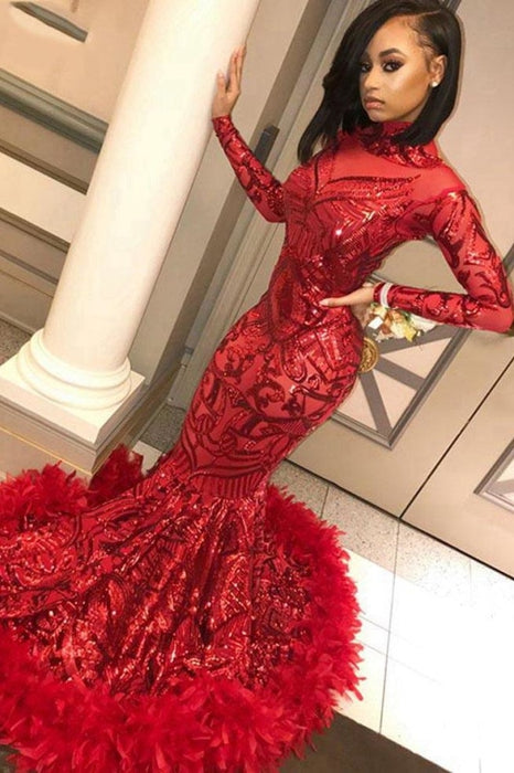 red sequin mermaid prom dress