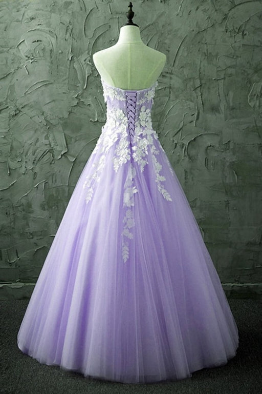 A Line V Neck Beaded Purple Lace Long Prom Dresses, Lilac Lace