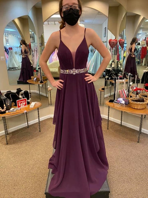 A Line V Neck Floor Length Lilac Chiffon Long Prom Dress, Lilac Lavender  Formal Graduation Evening Dress, Lilac Bridesmaid Dress