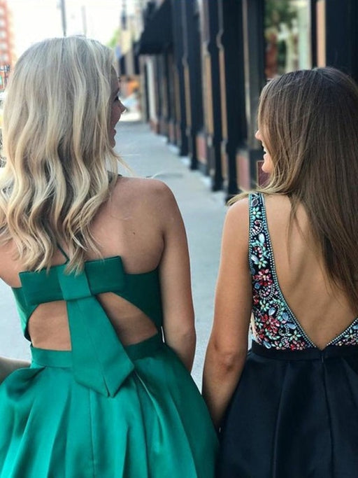 Backless Short Green Prom Dresses, Short Open Back Green Formal