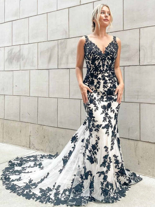 Navy Blue Long Sleeves Beaded Lace Long Prom Dresses with High