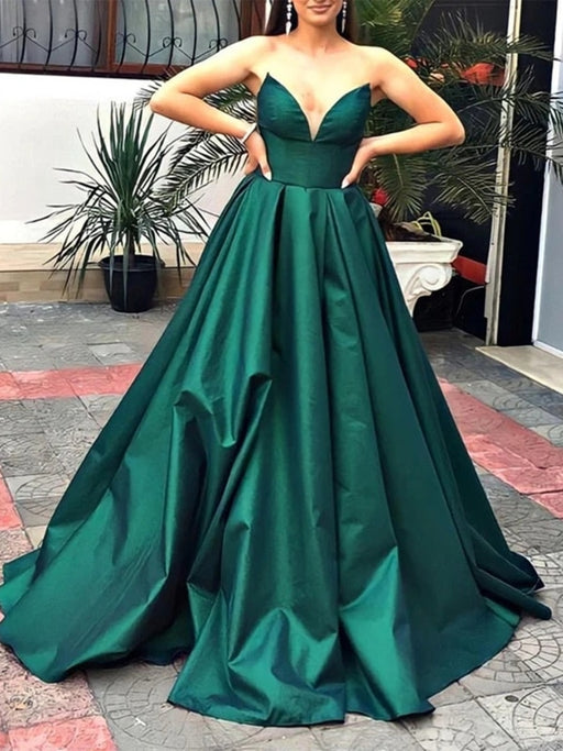 Elegant V Neck Spaghetti Straps Dark Green Lace Long Prom with