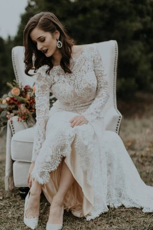 Vintage Simple Long Sleeve Wedding Dresses 2020 - Bridelily