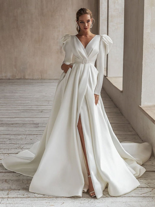Vintage Wedding Dress White Bridal Dresses Long Sleeves Wedding Dress ...