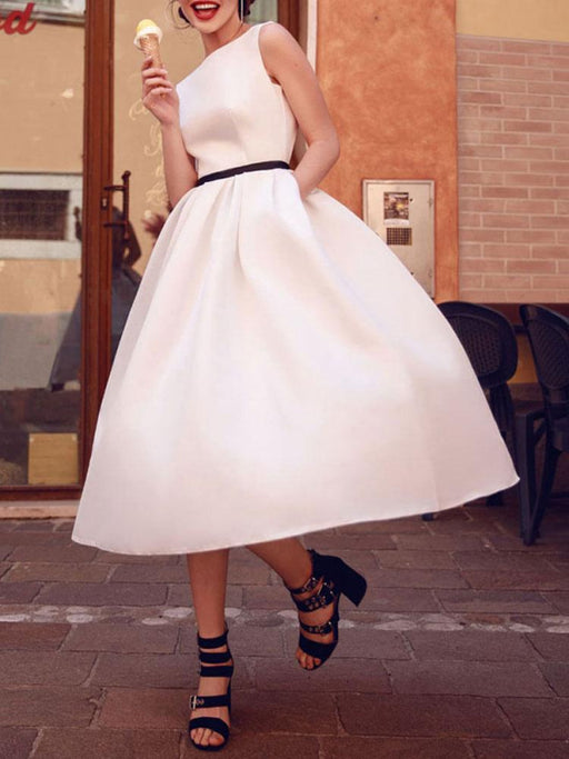 Short Wedding Dress Retro Bridal Dress Retro Bateau Sleeveless Reception Bridal  Gown – Dbrbridal