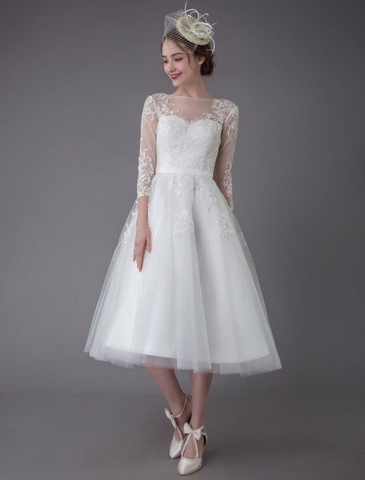 Short Wedding Dress Retro Bridal Dress Retro Bateau Sleeveless Reception Bridal  Gown – Dbrbridal