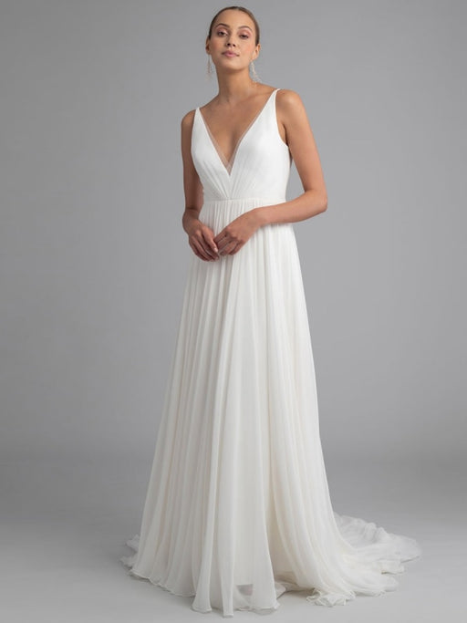 Simple A-line Chiffon Slit Deep V-neck Backless Wedding Dresses, FC255 –  Dairy Bridal