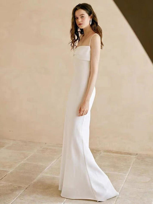 White Simple Wedding Dress White Chiffon Illusion Neckline Sleeveless —  Bridelily