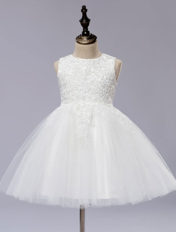 White Sleeveless Ball Gown Flower Girls Dress Short Kids Princess Dres ...