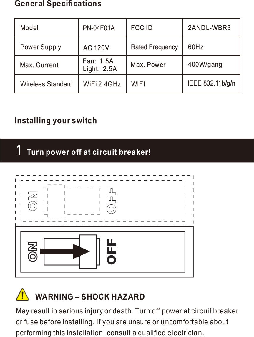 Carro Ceiling Fan Smart Switches Installation Manual - Page 1