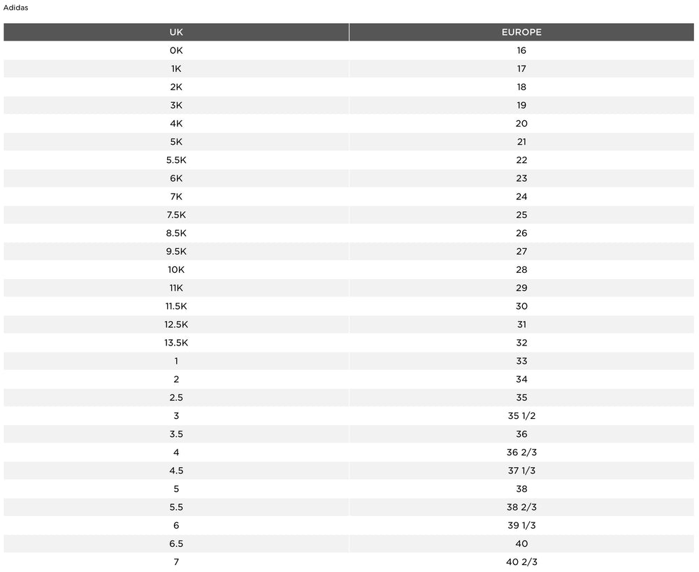 adidas children size chart