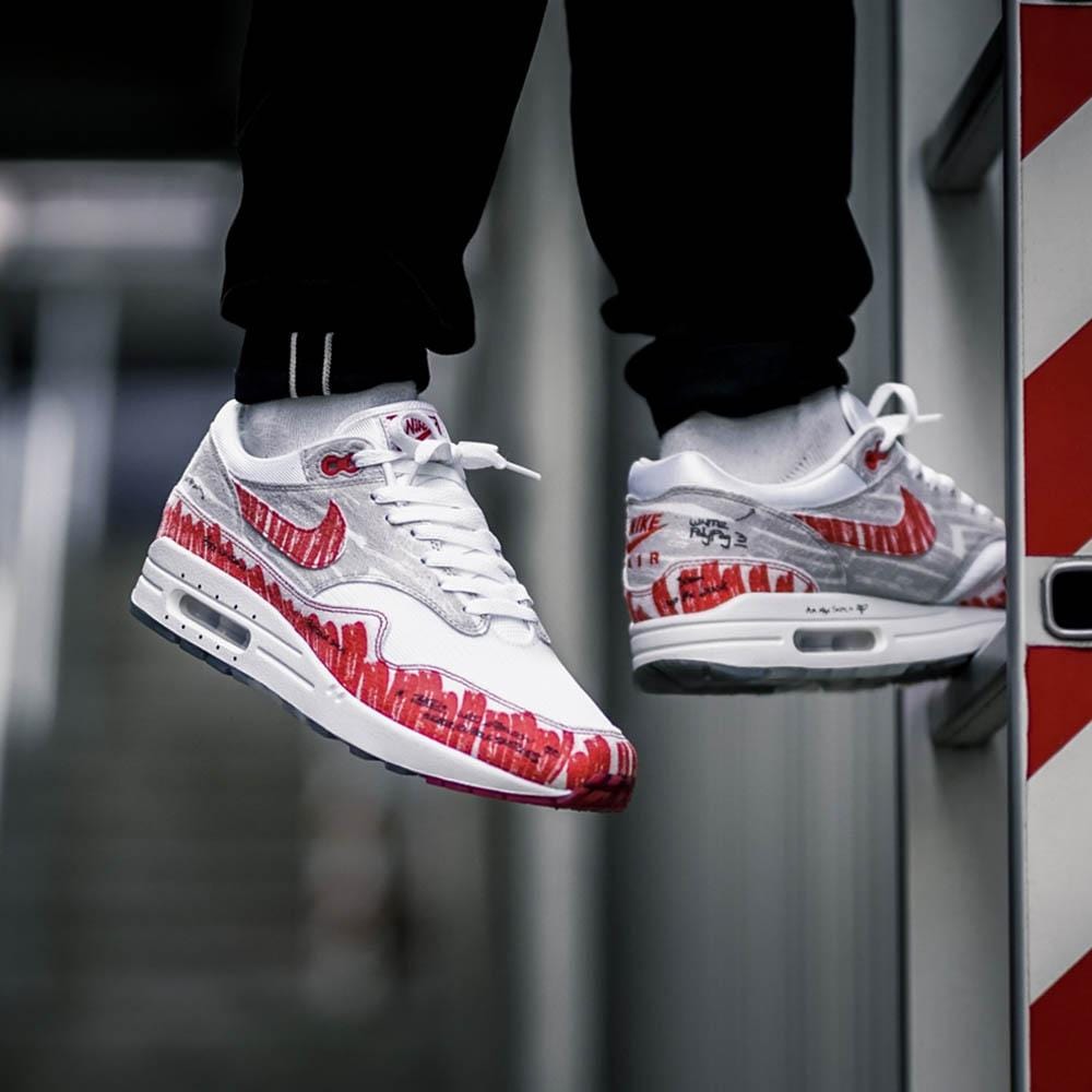 nike air max 1 sketch to shelf white red