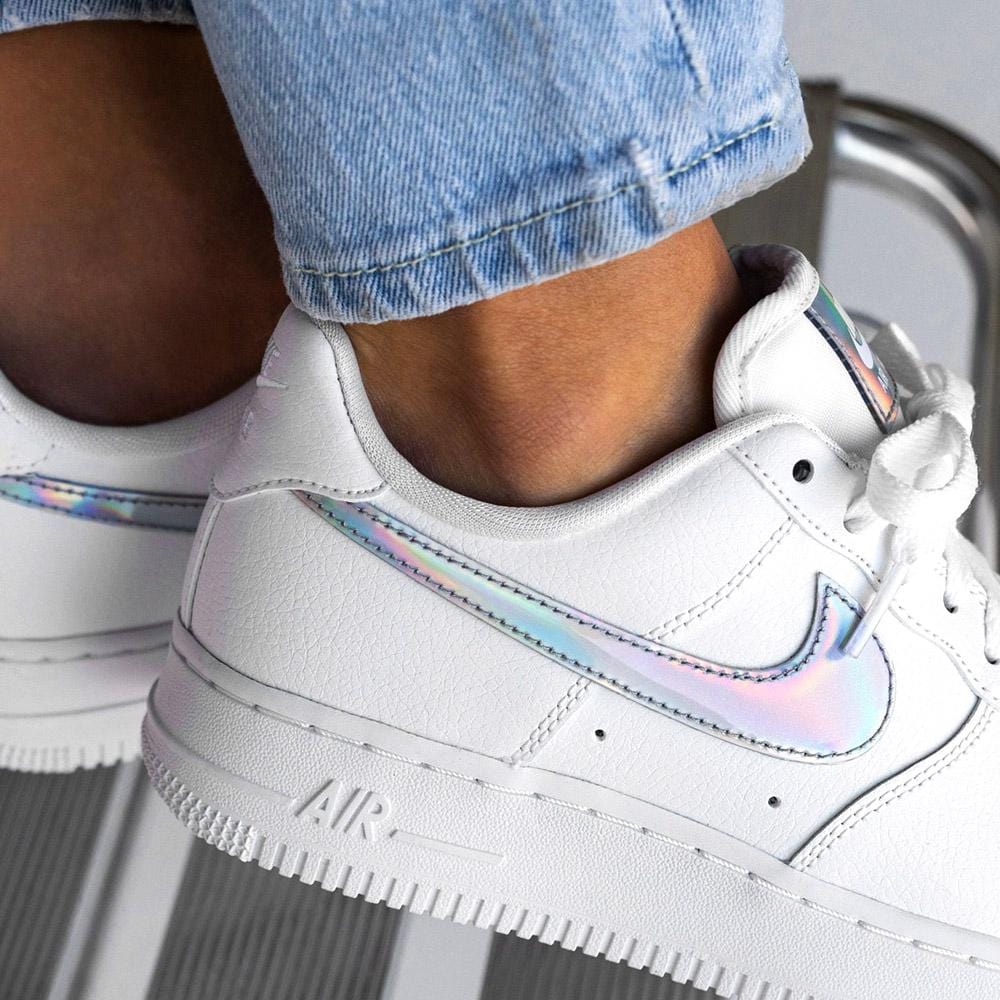 white iridescent air force ones