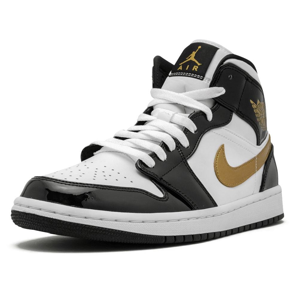 jordan 1 mid patent black white gold