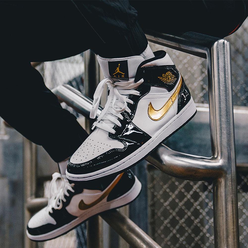 air jordan 1 mid black and gold patent leather