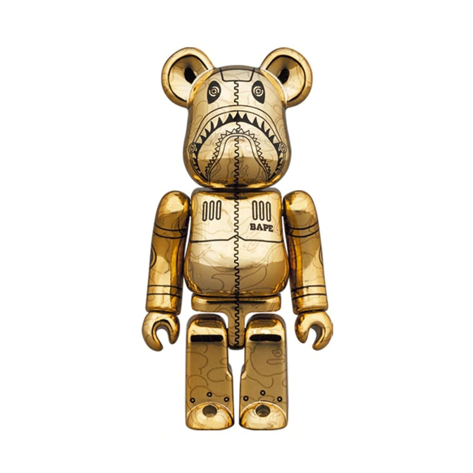 Bearbrick x BAPE x Hajime Sorayama Camo Shark 100% & 400% Set 'Gold'